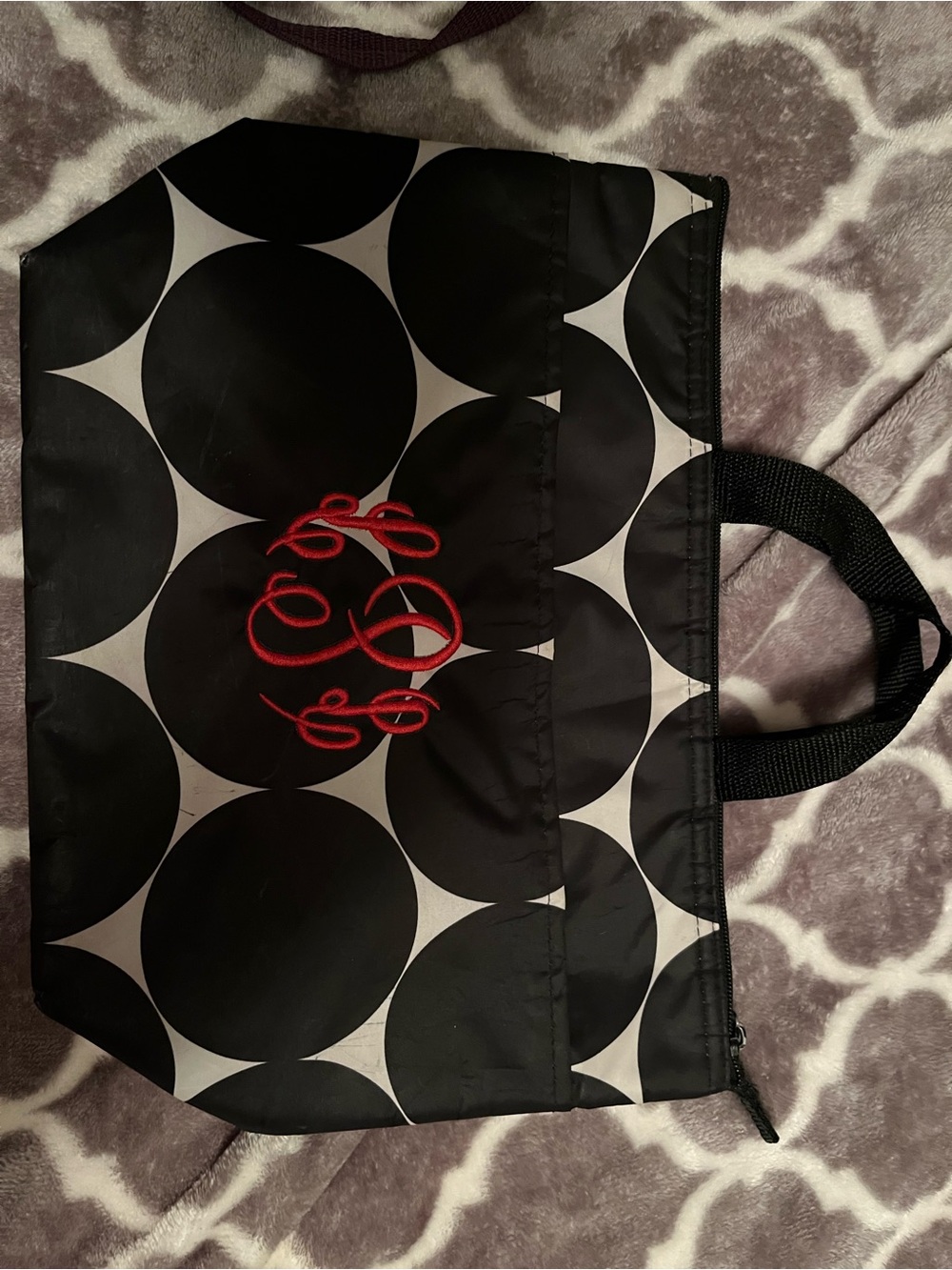 thirty-one Black and White Polka Dot insulated lunch tote